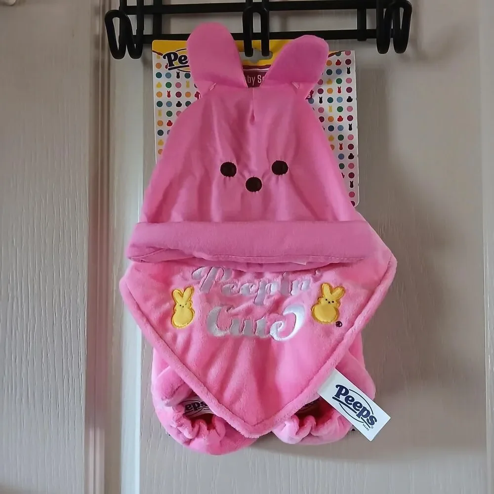 NEW Peeps pink 3 piece baby set w bunny hat booties Peppin Cute bib Easter
